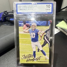 Panini 2020 Chronicles Justin Herbert #203 Luminance Rookie ISA 10 NFL Card. rookie card picture