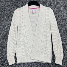 Tommy Bahama Cardigan Sweater Girls Small 7-8 Ivory Cable Knit Open Front