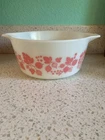 Pyrex White & Pink Gooseberry Casserole Bowl Dish 474-B 1.5 Quart No Lid Vintage