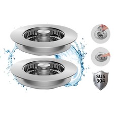3 in 1 Kitchen Sink Drain Strainer Stopper Combo Pop Up Basket Stainless Steel