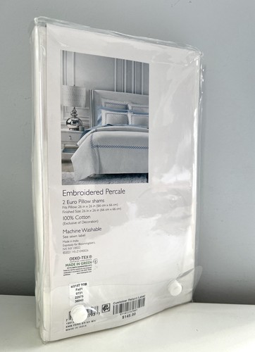 Sky Embroidered Percale Euro Shams Set Of Two 100% Cotton White $145 - Bild 2 von 3