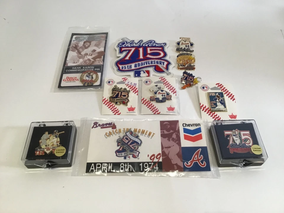 Hank Aaron Commemorative 715 HR Rawlings Official Baseballs, Assort Pins + Patch - Image 2 of 4
