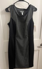 Charter Club Woman's Sleeveless Sheath Career ponte Dress Black Polka Dot Size 8