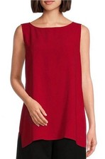 NWT 218 Eileen Fisher Silk Sleeveless XXS RED Georgette Crepe Bateau Neck Shell