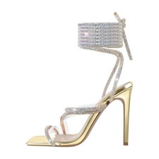 Women's Bling Stiletto Open Toe Lace Up Rhinestone Strap High Heel Sandals US8