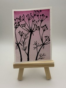 ACEO Original Art, Pink Hush, Mixed Media Painting 2.5x3.5