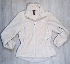The North Face Creme Fleece Full Zip Up Jacket Womens LARGE Logo Front Back 2019