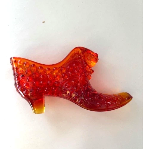 Vintage Fenton Art Glass Amberina Hobnail Shoe With Cat Head (201)
