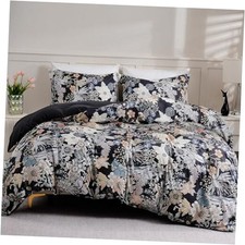 Queen Flower 3 Pcs Duvet Cover Set, Queen 90"x90" Midnight Blossoms