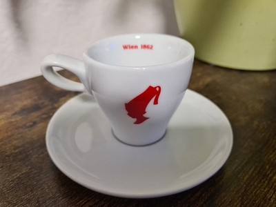 Julius Meinl Espresso Tasse mit Unterteller weiß, Ca 75 ml.