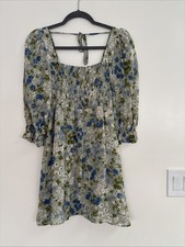 Reformation Sz XS Zaria Mini Dress Amie ~ Smocked Bodice ~ Tie Back ~ Lined