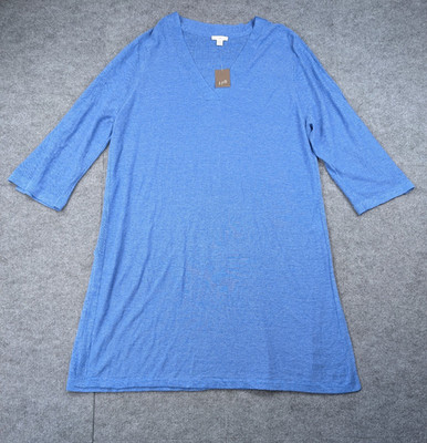 J Jill Linen Dress Womens XL Petite Coastal Relaxed Resort Beach Vacation Blue