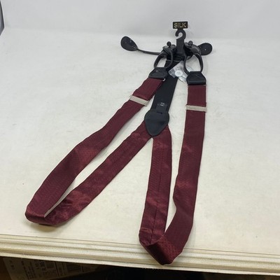Mens Wearhouse Burgundy Silk Suspenders Y-Back Button End Geometric Jacquard NWT