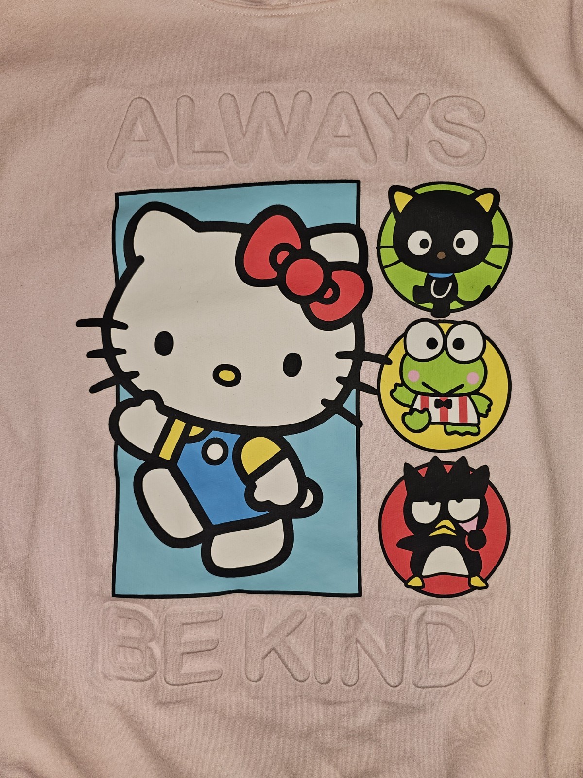 Hello Kitty Graphic Sweater Pink Always Be Kind Pullover Hoodie Sz M 38/40 Cute image 4