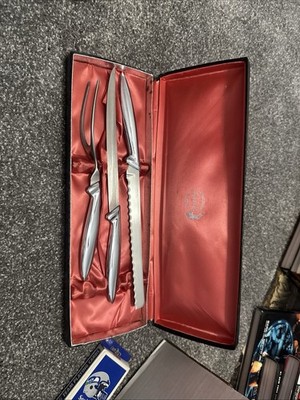 Mid Century Classic Carver Hall Chrome Stainless Steel 3 Piece Carving Set w/Box