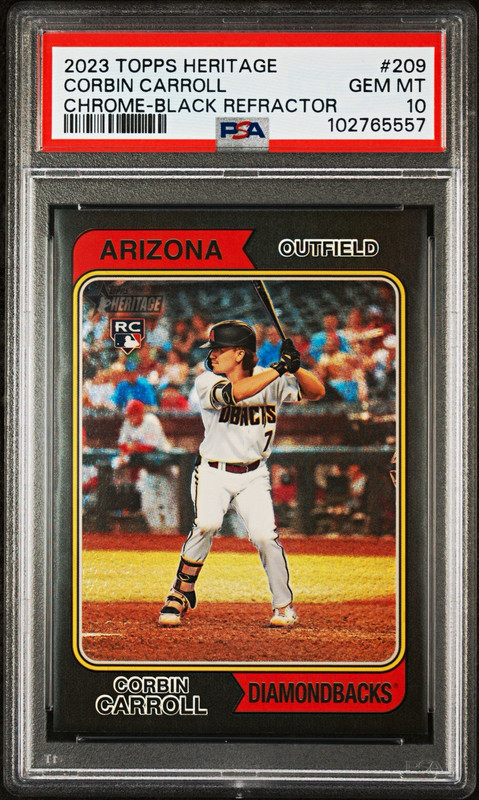Topps 2023 Heritage Corbin Carroll #209 Chrome Black Refractor /74 PSA 10
