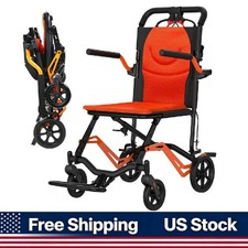 Ultra Lightweight Transport Wheelchair 18 lbs Folding Locking Handbrake 220 lbs