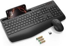 Wireless Keyboard and Mouse Combo - Full Size Ergonomic Wrist Rest