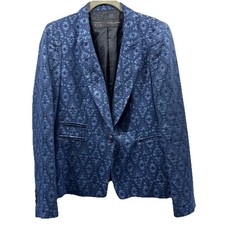 ZARA Women's Blazer Size Large Blue Long Sleeve Pockets Jacket One Button Lined