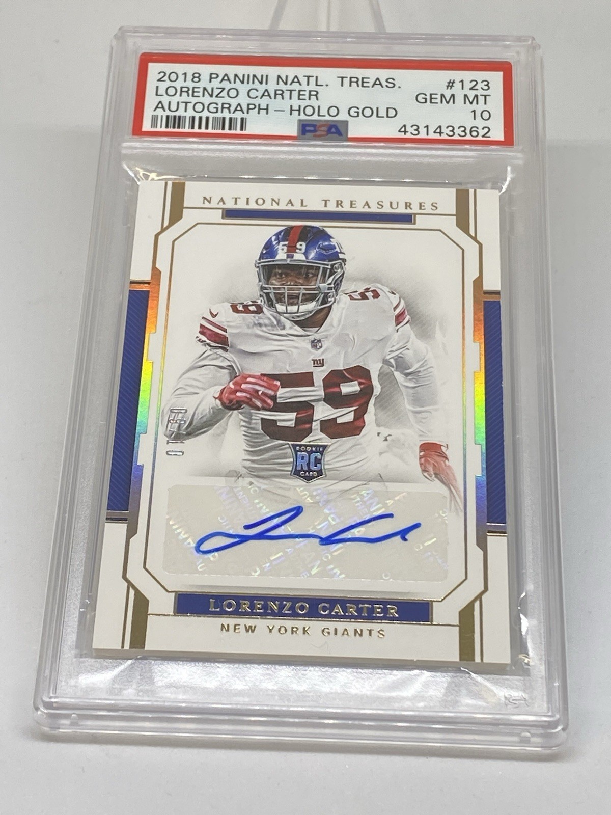 2018 National Treasures Auto Lorenzo Carter /10 GOLD ROOKIE RC PSA 10 GEM POP 1
