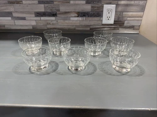 Vintage Anchor Hocking Etched Laurel Leaf 3 1/2 " Footed Dessert Bowls Set of 9
