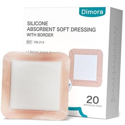 20 Count Silicone Super Absorbent Wound Dressing - 5''x5'' - 20 pcs Adhesive