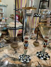 MacKenzie-Childs Blooming Champagne Flute Glass With Courtly Check Read