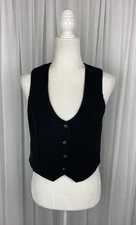 Christian Lacroix Size S Black Sleeveless Scoop Neck Cropped Button Vest Top New