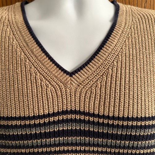 Vintage Tommy Hilfiger Mens Sweater Vest V Neck Khaki Tan L Large Y2K - Picture 3 of 7