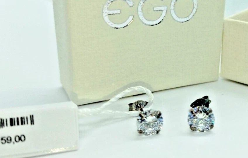 ORECCHINI DONNA ARGENTO 925 EGO ITALIANO ZIRCONI BIANCHI ROTONDI DIAMETRO 7mm - Immagine 2 di 3