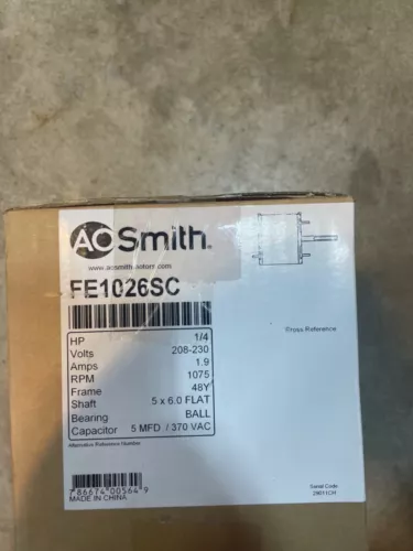 NEW A.O. Smith FE1026SC 1/4 HP, 1075 RPM , 208 -230 volts , 1.9 Amps, 48Y 