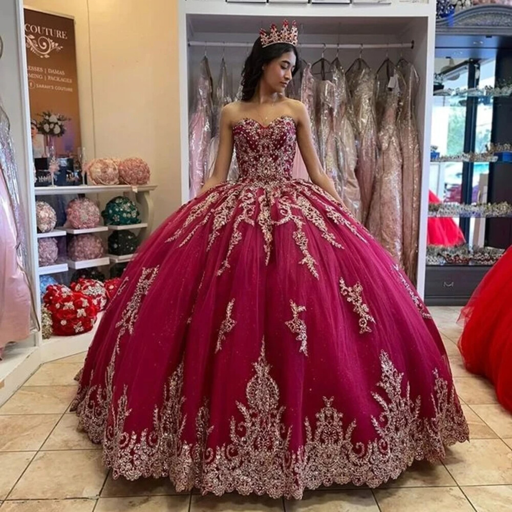 Fuchsia Quinceanera Dresses Strapless Beaded Appliques Backless Party Prom  Gowns | eBay