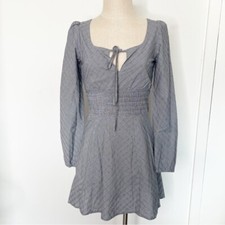 Revolve Lioness Smocked Bodice Grey Plaid Dress Long Sleeves Ballerina Small