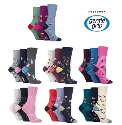Womens Novelty Socks 'Fun Feet' Gentle Grip- Patterned Cotton 3 Pairs - SOCKSHOP