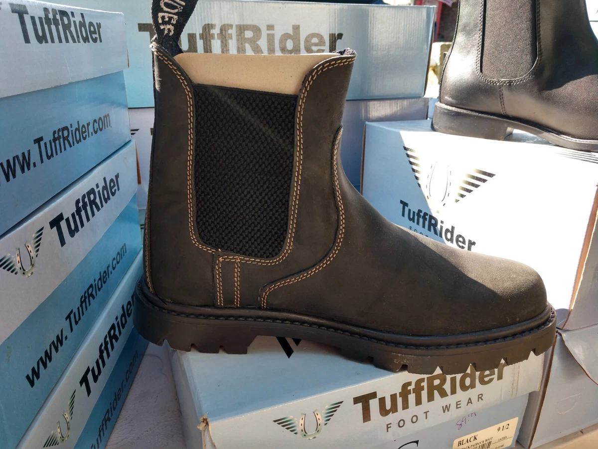 Ladies TuffRider Outback Paddock Boots Black w Tan Stitching Size