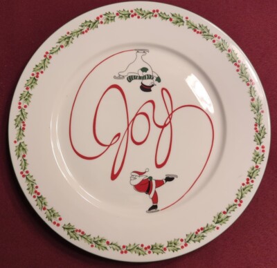 International Silver Company JOY Serving/Cake Plate-Santa & Snowman Skating NIB