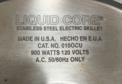 Kitchen Craft Electric Skillet Liquid Core Stainless Steel Made In