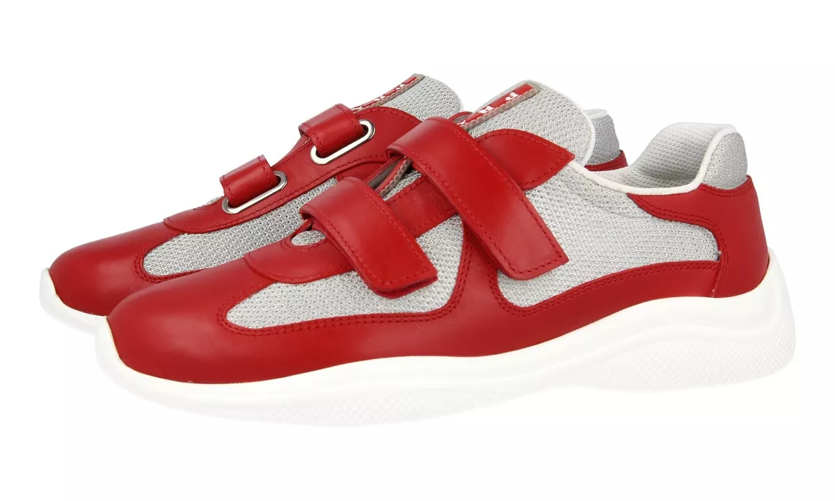 AUTH PRADA AMERICAS CUP SNEAKERS SHOES 1E796I RED LEATHER US 7.5