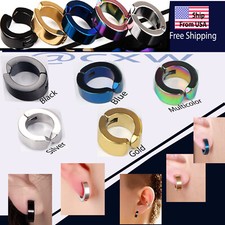 Ear Stud Cuff Hoop Earrings Stainless Steel Non-Piercing Clip On US seller