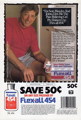 1989 PRINT AD JOE NAMATH NEW YORK JETS QUARTERBACK FLEXALL 454 PAIN RELIEVER GEL