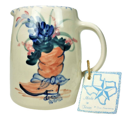 Small Cream Pitcher TX Cowboy Boot Bluebonnet Vtg 90s Hand Turned ...