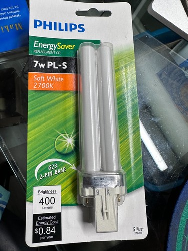 Phillips 7W PL-S ~ Soft White 2700K 400 Lumen G23-2 Pin Sockel, Neu.