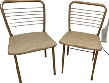 2 Vintage Hamilton Cosco Fashionfold Gate Leg Folding Chairs MCM Gold Tone