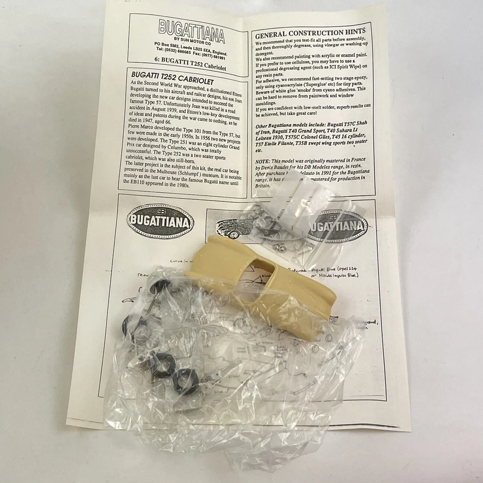 Bugattiana Sun Motor Co 6 Bugatti T252 Cabriolet Kit 1:43 Scale - Image 4 of 4
