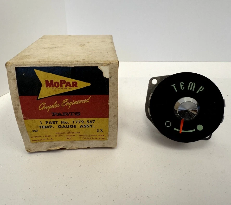 Cuadro de instrumentos Plymouth Belvedere 1957-1958 medidor de temperatura 1779567 nuevo de stock Foto 3 de 4