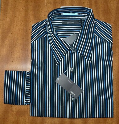 NWT $69 CLAIBORNE BLACK w/BLUE/WHITE STRIPES DRESS SHIRT - MENS L MODERN  FIT | eBay