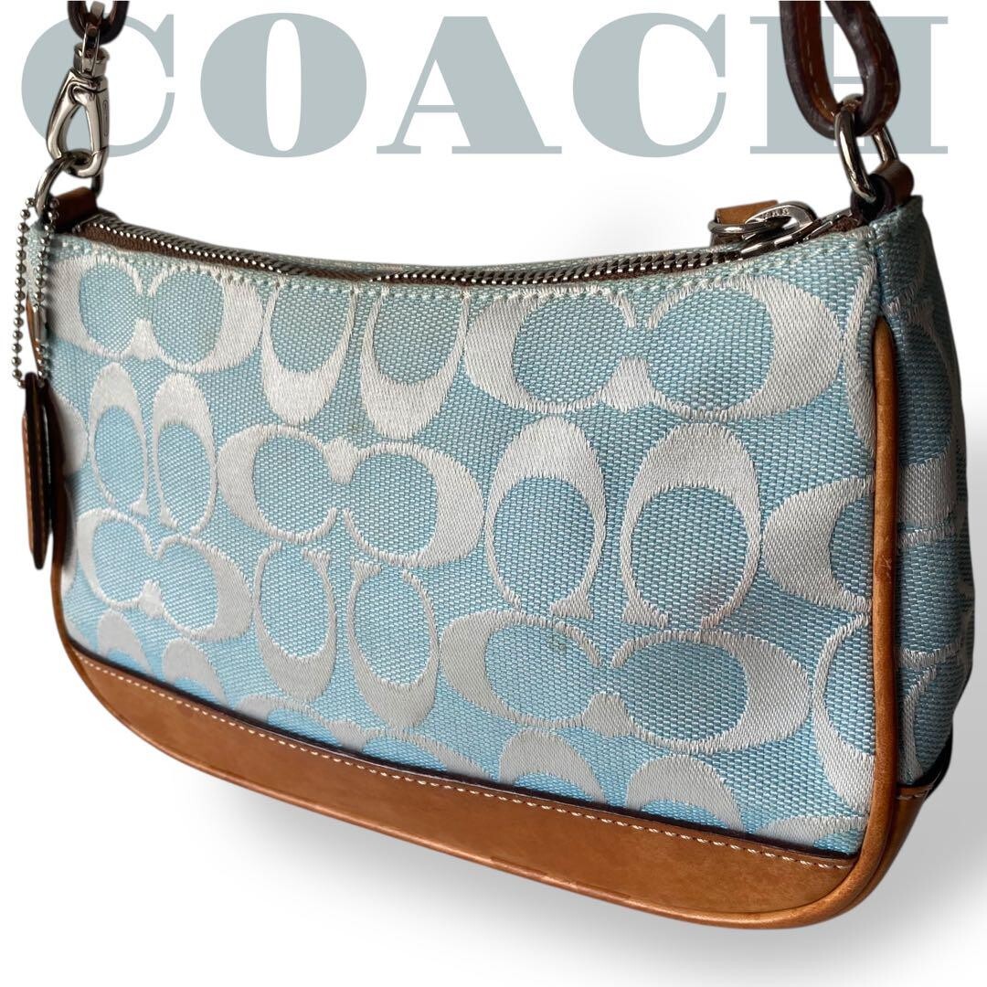 Coach Signature Demi mini Pouch Hand Bag Canvas Leather