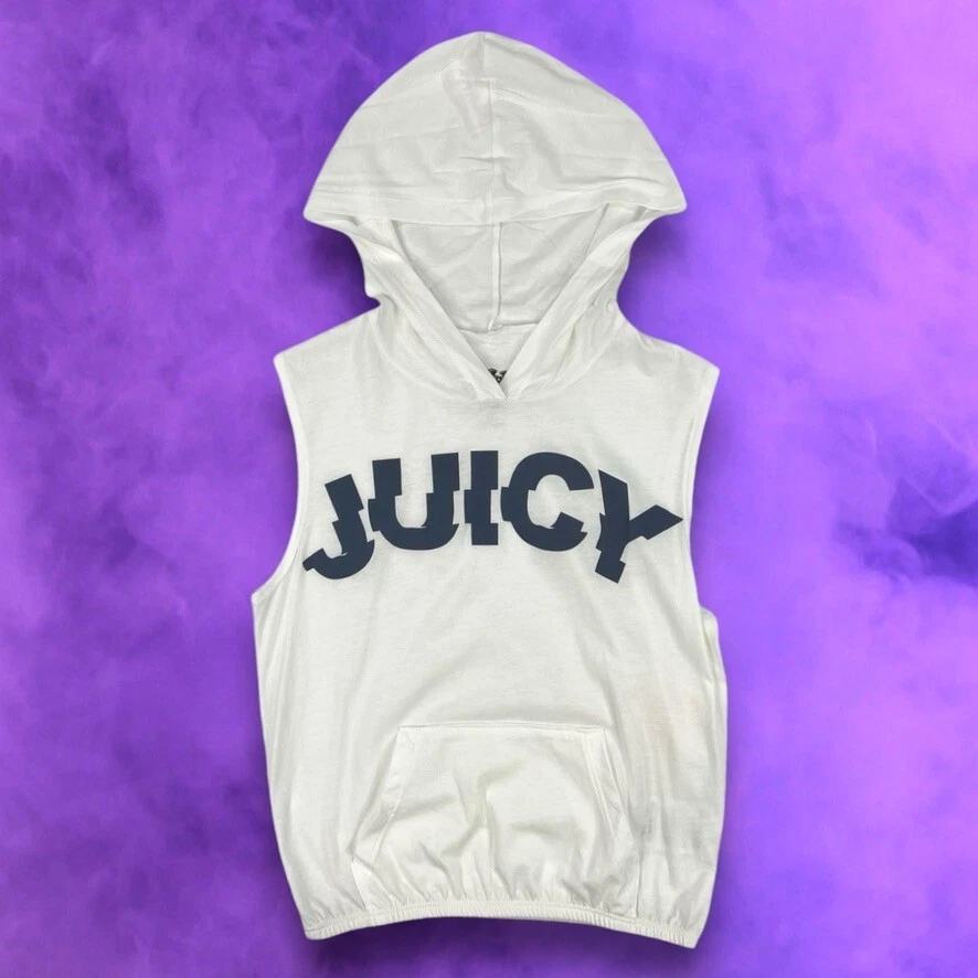 Juicy Couture Black Label GIRLS 10 White Sleeveless Hooded Pullover Top T-Shirt