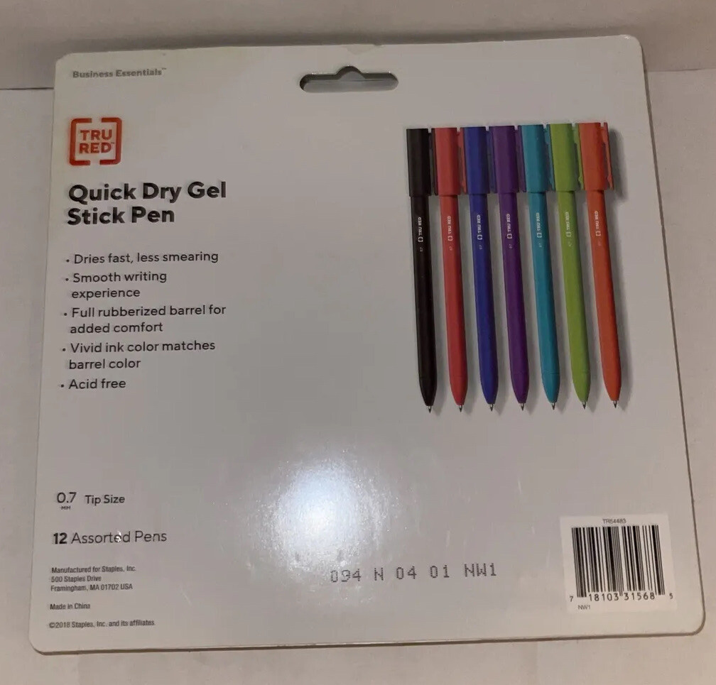 TRU RED Quick Dry Gel Pens Med Point 0.7mm Asst 12/Pack TRU RED Quick Dry Gel Pens Med Point 0.7mm Asst 12/Pack