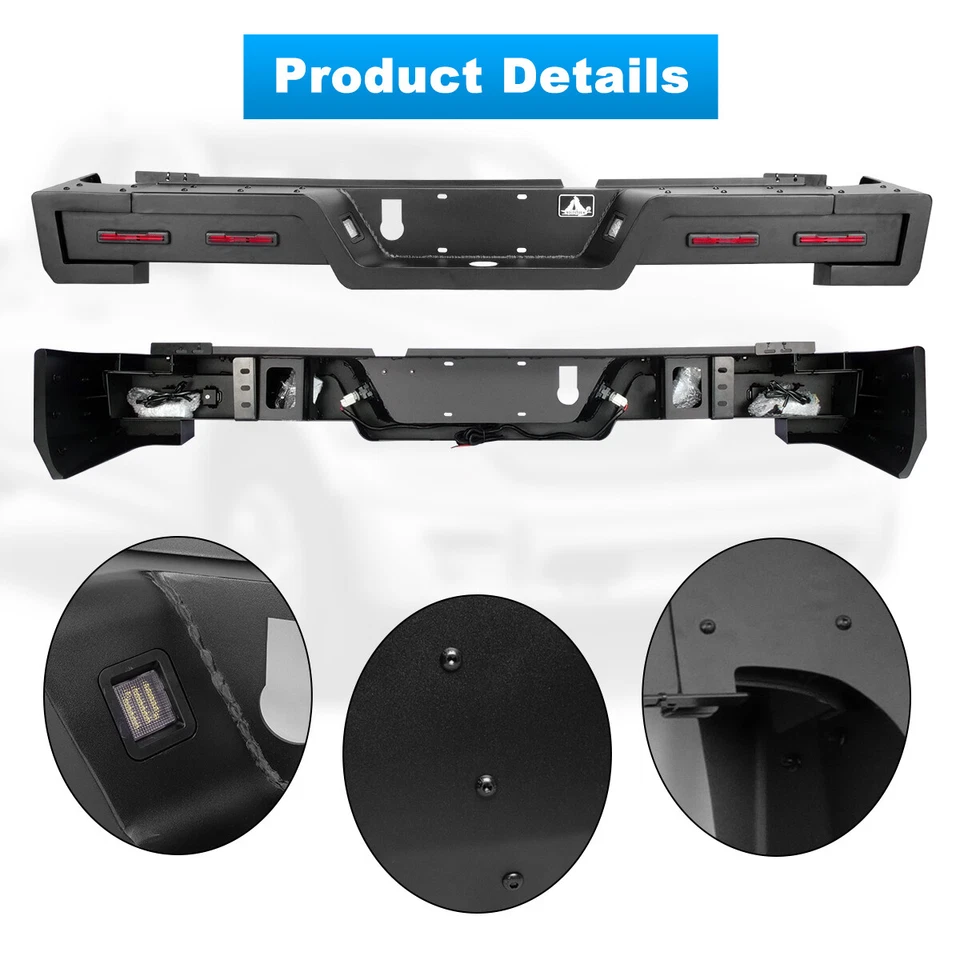 Black Steel Rear Bumper w/LED Plate Lights For 2009-2017 2018 Dodge Ram 1500 - Image 4 of 4